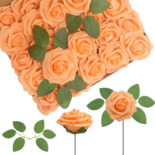 Vista 29 de 25 rosas realistas negras, flores artificiales de espuma de látex con tallos flexibles y 8 hojas para decoración de bodas, hogar y fiestas Negro