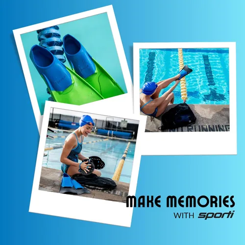 Vista 7 de Sporti Aletas de natación cortas para adultos y niños para natación en piscina, aletas flotantes para natación y snorkel, aletas de natación