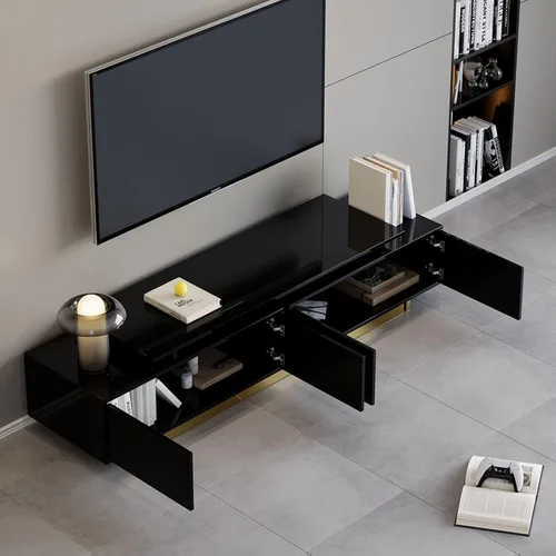 Vista 7 de homary Soporte de TV extensible, centro de entretenimiento moderno con cajones, consola multimedia de longitud ajustable para sala de estar y Negro