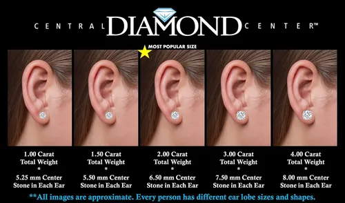 Vista 3 de Aretes de oro macizo de 14 quilates y diamantes de imitación de plata, aretes de circonita cúbica, 0.30 ct a 8.00 ct