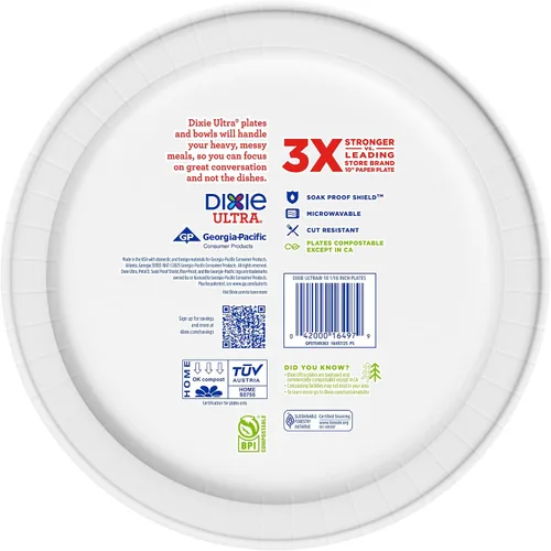 Vista 9 de Dixie Platos de papel ultra grandes, 10 pulgadas, 172 unidades (4 paquetes de 43 platos), 3 veces más fuertes, resistentes, aptos para microondas, a
