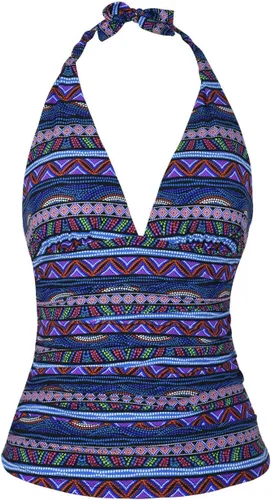 Vista 20 de Hilor - Parte superior de tankini para natación, con cuello profundo en V y halter, drapeado, para mujer Amaranto