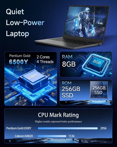 Vista 2 de Laptop 2026 de 16 GB de RAM, 256 GB SSD Laptops Computadores portátiles con Pentium 6500Y hasta 3.4GHz, pantalla FHD IPS de 15.6 pulgadas, USB C
