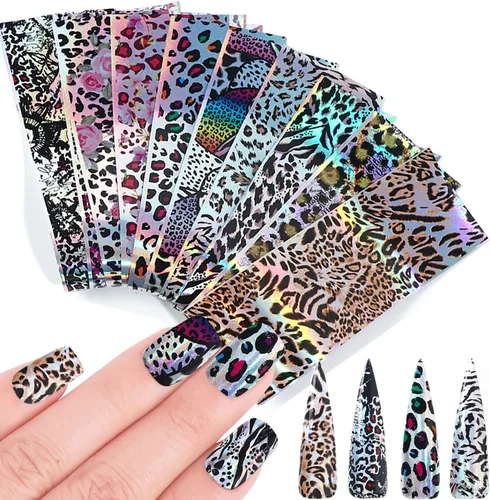 Vista 14 de Calcomanías holográficas de transferencia de uñas, hojas de esmalte de uñas de corazón de amor, láminas de transferencia de papel estrellado