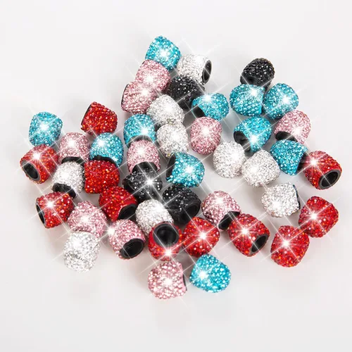 Vista 6 de Osilly Tapas de Vástago de Válvula de Neumático de Coche Brillantes, 4 Piezas de Cristal con Diamantes de Imitación, Cubierta Protectora de Válvulas