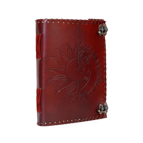 Vista 11 de Diario en relieve de Sun & Moon, diario de 240 páginas, diario vintage, diario de sol luna, cuaderno de bocetos de cuero, cuaderno de cuero, diario