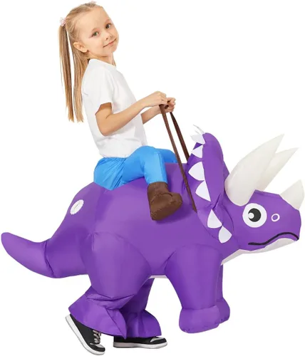 Vista 3 de GOOSH Disfraz inflable de dinosaurio para niños, disfraces de Halloween para niños y niñas, divertido disfraz inflable para fiesta de Halloween