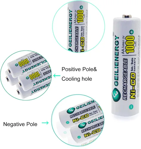 Vista 3 de Pilas recargables AA Ni-CD de 1000 mAh, pilas recargables AA para luces solares (paquete de 8)