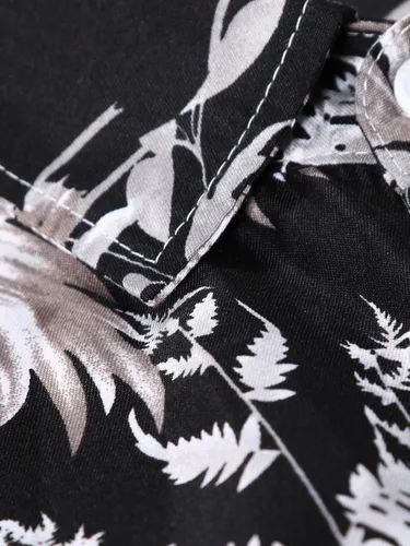 Vista 4 de Floerns Camisa hawaiana de manga corta con botones y estampado tropical para hombre