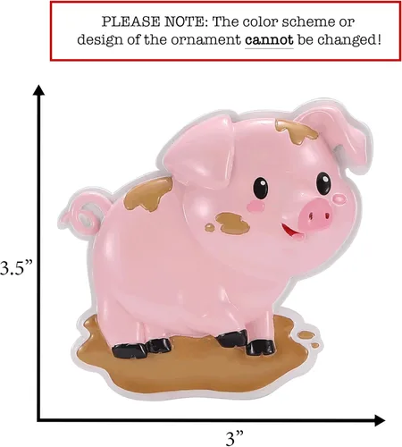 Vista 2 de Adorno de Navidad personalizado de cerdo 2026 Cerdito en el charco, animal de granja de granero, decoración de árbol de Navidad de cerdo y cerdo