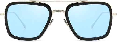 Vista 9 de Dollger Tony Stark - Lentes transparentes sin prescripción clásicas con marco de metal para hombres y mujeres Marco negro y doradolente transparente