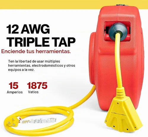 Vista 4 de Bobina de cable de extensión de servicio pesado Reelworks CR605131S3A, 12 AWG/3 C SJT, triple grifo, 40 pies