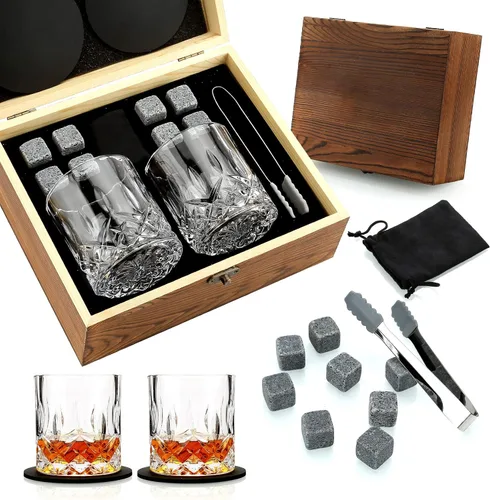 Vista 8 de Regalos de Whisky para Hombre, Juego de Vasos de Whisky de 2, Piedras de Whisky enfriadoras de Granito, Regalos de Bourbon para Hombre, Regalos