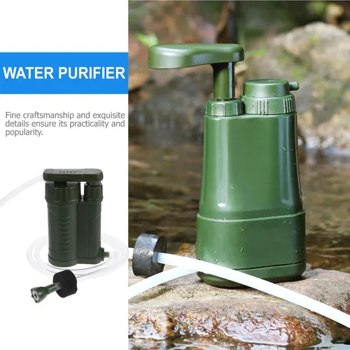 Vista 8 de Bomba de filtro de agua portátil para camping, senderismo, supervivencia, verde, militar, ligero, purificador de agua personal para uso