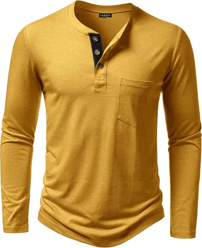 Vista 14 de LucMatton - Camiseta Henley para hombre, ligera, casual, elástica, ajuste entallado, manga larga, con bolsillo Verde militar