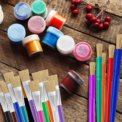 Vista 4 de Fuutreo 120 pinceles de pintura para niños, redondos y planos, para preescolar, lavables, pintura al óleo acrílica, regalos de fiesta de Navidad