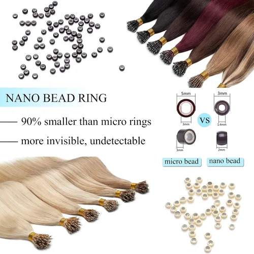 Vista 280 de SEGO Extensiones de cabello humano con micro cuentas, extensiones de cabello humano con micro bucle, lacio, natural, fusión fría, 1.76 oz/paquete