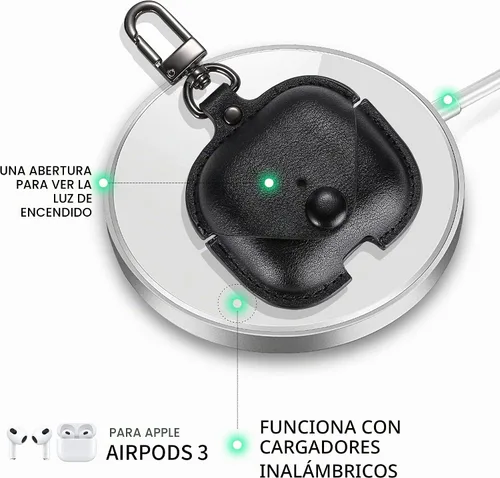 Vista 5 de MODOS LOGICOS Funda para Air Pods 3 (2021), funda de cuero con cierre rápido seguro compatible con Apple AirPods 3ª generación de funda de carga