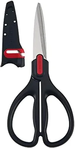 Vista 7 de Farberware Tijeras multiusos y utilitarias con fundas de afilado Edgekeeper, tijeras multiuso fuertes y duraderas, 2 piezas, negro/rojo