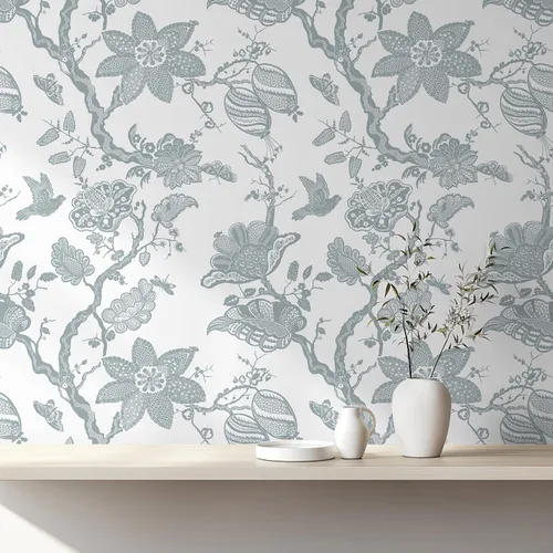 Vista 11 de Papel tapiz azul para despegar y pegar, papel de pared floral bordado bohemio, papel de contacto para dormitorio, baño, papel tapiz azul marino