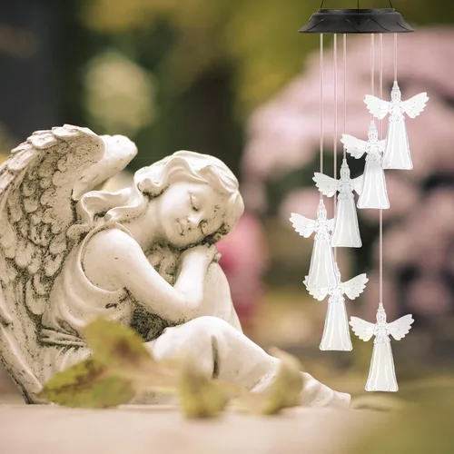 Vista 7 de Regalos de cumpleaños para mujeres, mamá, abuela, regalos de jardinería para mujeres, campanillas de viento solares de ángel para exteriores