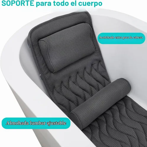 Vista 2 de AEROiVi Almohada de baño de cuerpo completo con rollo lumbar ajustable Almohada de tina con 14 ventosas Malla de aire 3D para adaptarse a cualquier