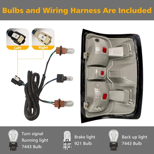 Vista 3 de Conjunto de luz trasera compatible con Chevy Silverado 1500 2500HD 3500HD 3500HD 2014-2019 con arnés de cableado, luces traseras de camioneta