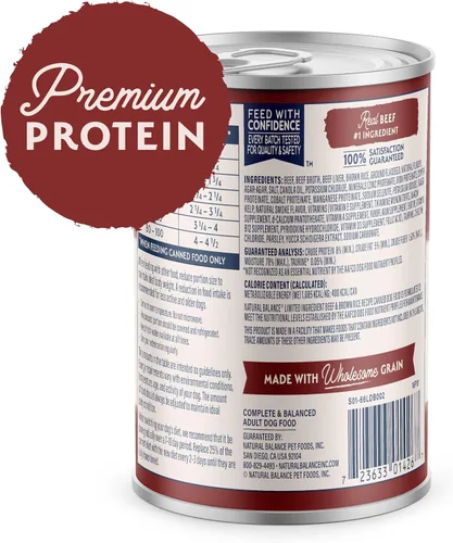 Vista 2 de Natural Balance comida enlatada para perros con ingredientes limitados para adultos con granos saludables, receta de carne de res y arroz integral