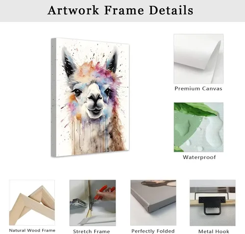 Vista 6 de LZIMU Lienzo de alpaca en acuarela, divertido póster de alpaca, impresiones de lindos animales, obras de arte coloridas para guardería, decoración