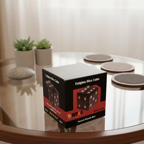 Vista 8 de Cubo de dados (negro) Enigma IQ Caja de rompecabezas con cerradura secreta y soporte para regalo