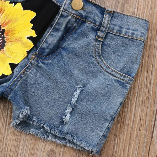 Vista 7 de Honganda Moda 2 unids niños niños bebé niña trajes girasol sin mangas camiseta sin mangas + pantalones cortos de mezclilla ropa de verano