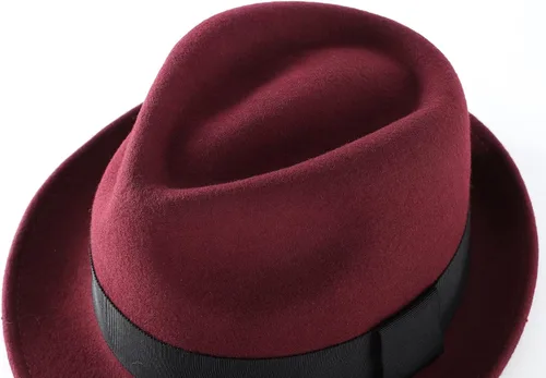 Vista 18 de Home Prefer Sombrero de invierno de fieltro de lana para hombre Sombrero de ala corta Fedora