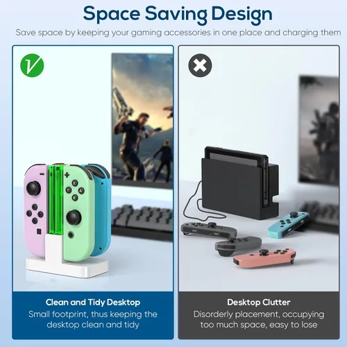 Vista 3 de Repuesto de muelle de carga para interruptor y cargador para interruptor OLED Joy Con, estación de carga para interruptor con un cable de carga USB