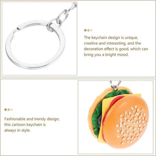 Vista 2 de jojofuny 4 llaveros de hamburguesa 3D con colgante de hamburguesa con queso, llavero de simulación de alimentos, para bolsas de puré, para recuerdos