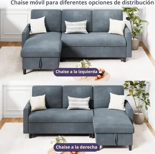 Vista 6 de Shintenchi Sofá cama, sofá cama extraíble, sofá cama extraíble 2 en 1 con diván de almacenamiento para sala de estar, sofá cama, sofás, sofá