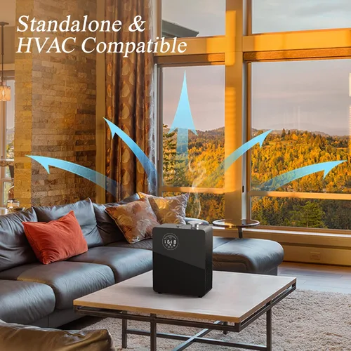 Vista 5 de Difusor inteligente sin agua HVAC 3000 pies cuadrados, negro Control táctil y Bluetooth, cuerpo de metal, doble HVAC/diseño portátil para espacios