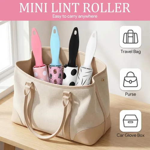 Vista 3 de 12 unidades de mini rodillo de pelusa de viaje portátil tamaño de viaje rodillo de pelusa para bolso, pelo de mascotas, ropa de muebles, coche