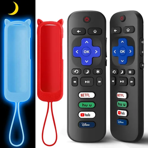 Vista 9 de (Paquete de 2) Repuesto para control remoto Roku TV con cubierta de 2Remote+Cubierta Azul Resplandor+Cubierta Verde Resplandor