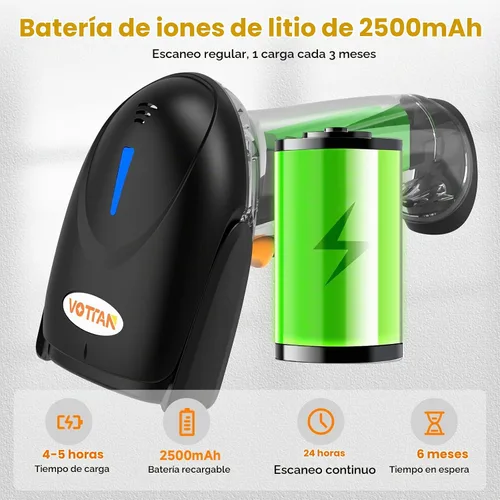 Vista 5 de VOTTAN Escáner de código de barras QR 2D, Bluetooth y 2.4G inalámbrico y USB con cable para conectar iPad teléfono, tableta, PC, POS, UPC EAN 1D