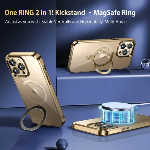 Vista 2 de [Anillo de CD compatible con soporte invisible MagSafe] Funda magnética para iPhone 12 / iPhone 12 Pro, parachoques galvanizado que no se pone