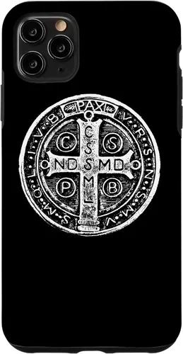 Vista 13 de Funda cristiana católica para iPhone 16 con medalla de San Benito de San Benito