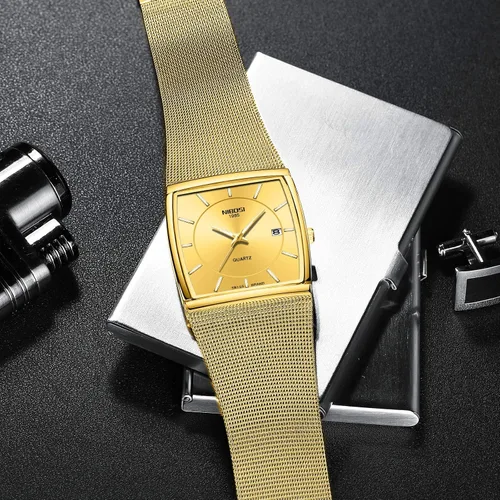 Vista 6 de NIBOSI Relojes para hombre, de moda, de lujo, casual, con correa de malla, impermeable, con fecha, cuadrado