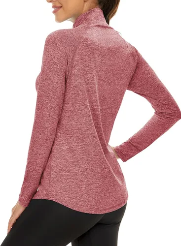 Vista 3 de LURANEE Sudadera de manga larga con cremallera de 14 para mujer, UPF 50+, para senderismo, correr, entrenamiento