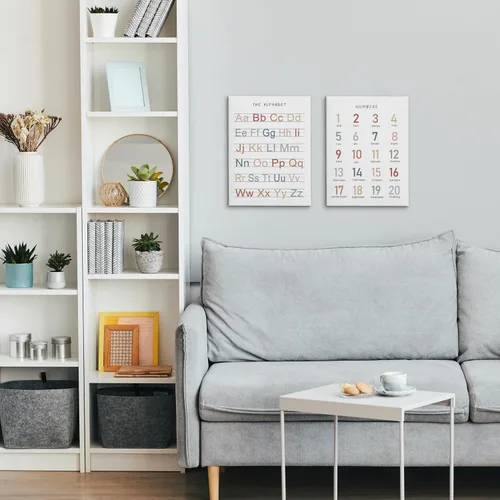 Vista 3 de HRQKO Juego de lienzo de arte de pared del alfabeto y números para guardería de 2 piezas, arte enmarcado para decoración de habitación de niños