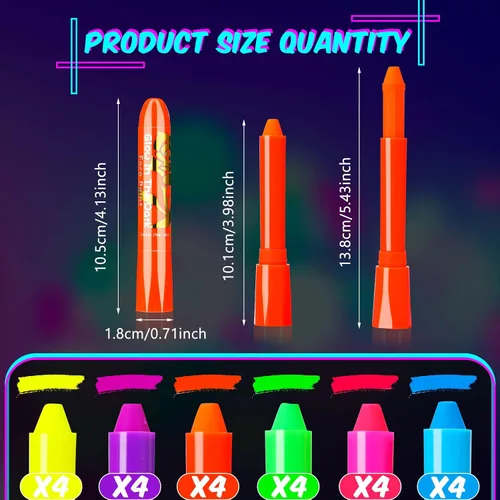 Vista 2 de Handepo 24 piezas de crayones de pintura facial que brillan en la luz negra, kit de pintura de luz UV, kit de pintura fluorescente de Halloween