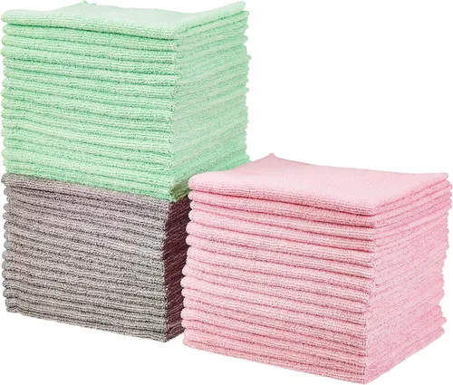 Vista 10 de Paños de limpieza de microfibra Amazon Basics, no abrasivos, reutilizables y lavables, paquete de 48, azul/blanco/amarillo, 16 x 12 pulgadas
