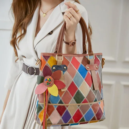 Vista 2 de Bolso Heshe multicolor, bolso de mano, cartera redonda, bolso cruzado para mujer