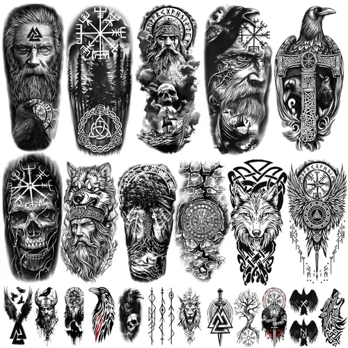 Vista 16 de 77 hojas de tatuajes temporales realistas en 3D para adultos y niños, cráneo, tigre, lobo, león, dragón, araña, serpiente, tatuajes temporales