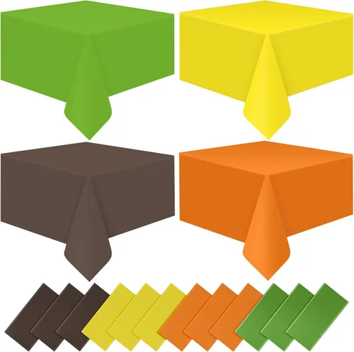 Vista 11 de 4 manteles rectangulares de plástico desechables para otoño, color amarillo, naranja, verde, café, para otoño, cosecha, día de Acción de Gracias