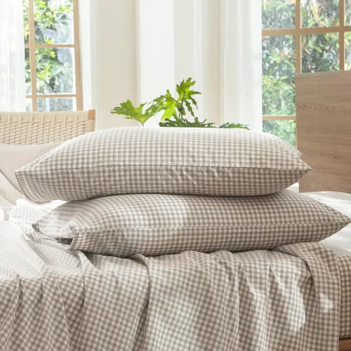 Vista 33 de MooMee Juego de 2 fundas de almohada de cuadros 100% algodón lavado con textura parecida al lino, transpirable, duradera, suave y cómoda